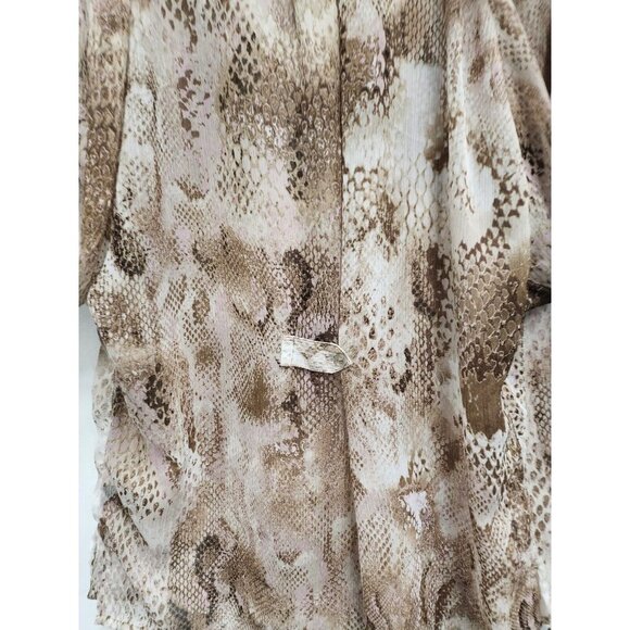 Express Women Blouse Small Brown Snake Skin Print Chiffon Tab Sleeve Half Button - Picture 7 of 8